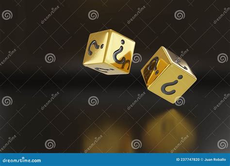 Two Rolling Golden Dice With Question Marks On Their Faces Isolated On