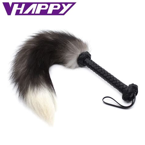 Flirt Toys Fox Tail Feather Whip Sexy Strap Leather Handle Flogger