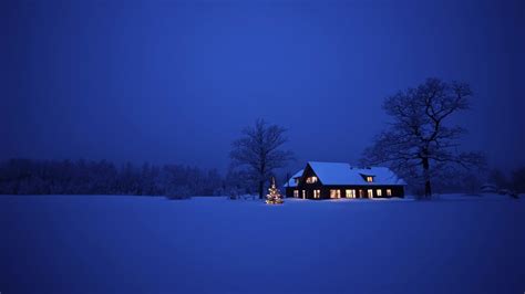 Photo Of Cabin In The Middle Of Snow Covered Field During Nighttime Hd