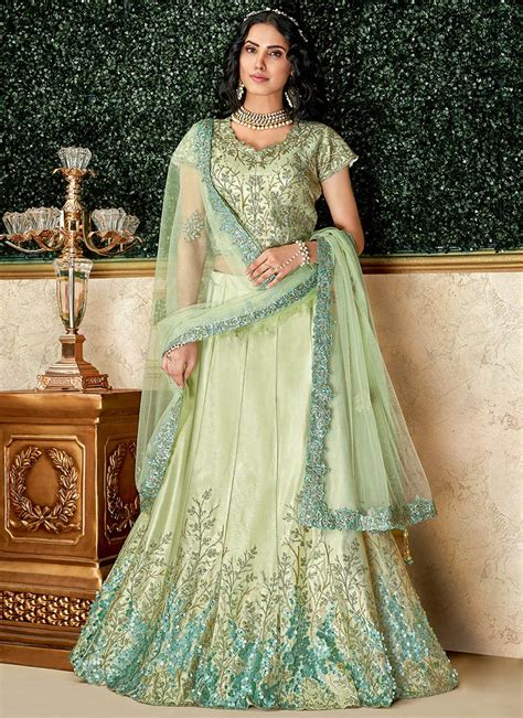 Buy Pastel Green Embroidered A Line Lehenga Embroidered A Line