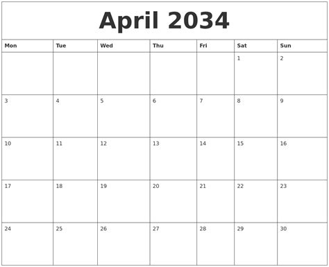April 2034 Calendar