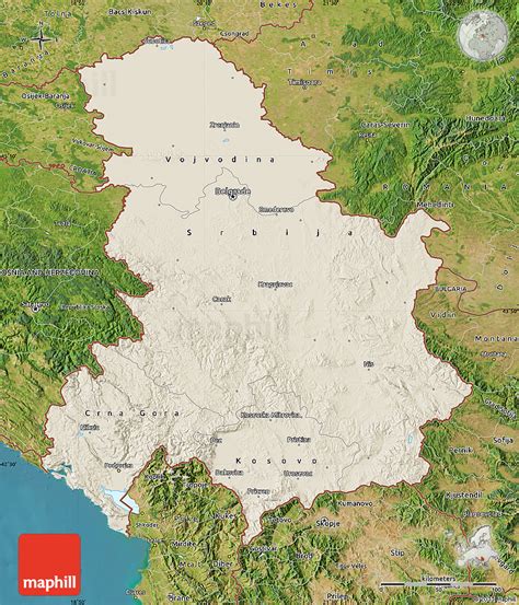Shaded Relief Map Of Serbia And Montenegro Satellite Outside