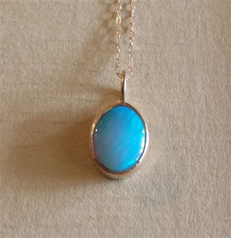 Items Similar To Bright Blue Opal Pendant Necklace K Yellow Gold On Etsy