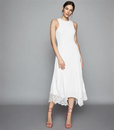 Reiss Lace Detailed Midi Dress In White Lyst