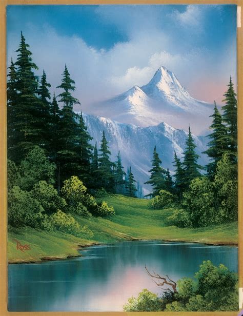 Vintage Bob Ross Style Painting Landscape Hand Painted Mountains Happy