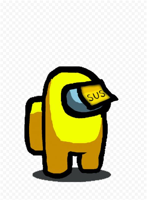Hd Among Us Yellow Crewmate Character With Sus Sticky Note Hat Png
