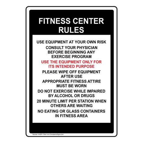 Fitness Center Rules Sign Nhe 17444 Sports Fitness