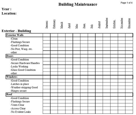 Building Maintenance Checklist Form Excel Templates