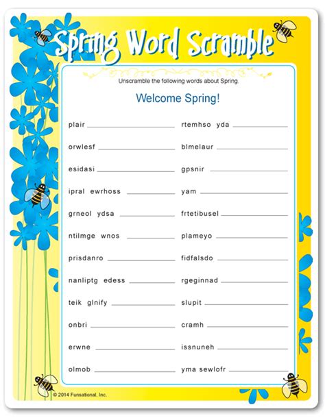 Printable Spring Word Scramble Spring Words Team