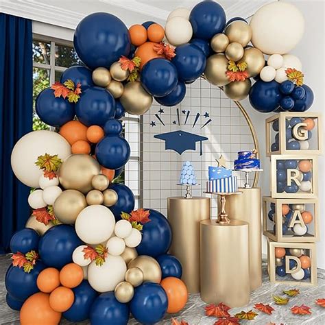 Navy Blue And Orange Balloons Garland Arch Kit Ivory White