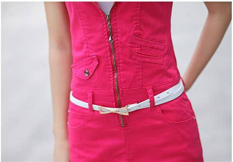 Europe America Sexy Slim Fit Denim Zipper Pocket Womens Jumpsuits