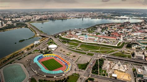 Kazan City Landmarks Aerial View With Central Stadium Tatarstan