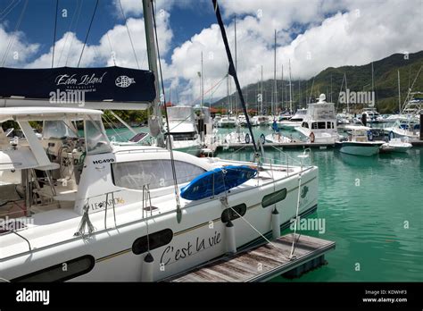 The Seychelles Mahe Victoria Eden Island Rental Catamaran Cest Stock Photo Alamy