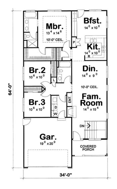 Narrow Lot Plan 1617 Square Feet 3 Bedrooms 2 Bathrooms 402 00924