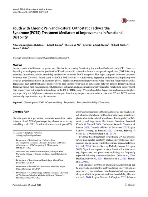 (PDF) Youth with Chronic Pain and Postural Orthostatic Tachycardia