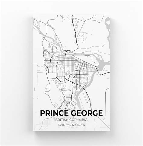 Prince George British Columbia City Map Canvas Art City Map Etsy