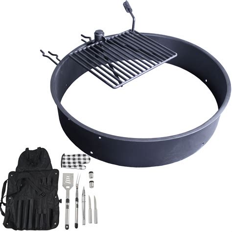 Bali outdoors lp gas fireplace fire pit. 36" Steel Fire Ring w/ Cooking Grate + 9pc Cooking tool ...