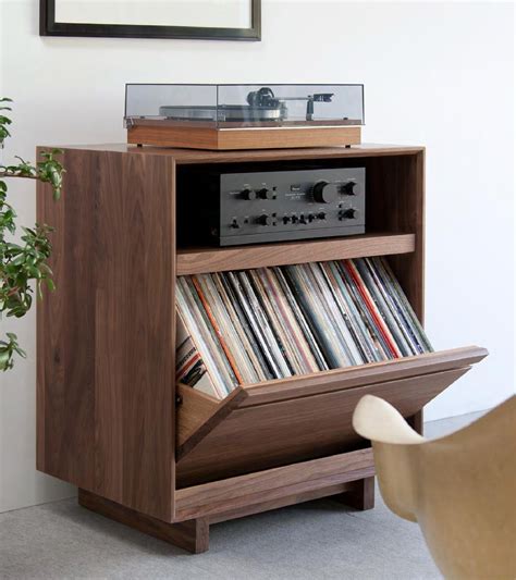 Solid Walnut Turntable And Stereo Console With Album Ph