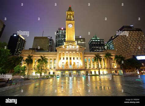 City Hall Illuminated Brisbane Queensland Australia Oceania Stock