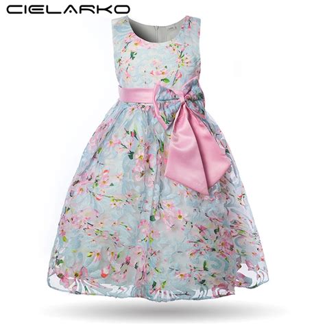 Cielarko Girls Flower Dress Princess Blue Pink Elegant Ball Gown
