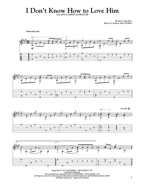 I Dont Know How To Love Him Sheet Music Mark Phillips Solo Guitar