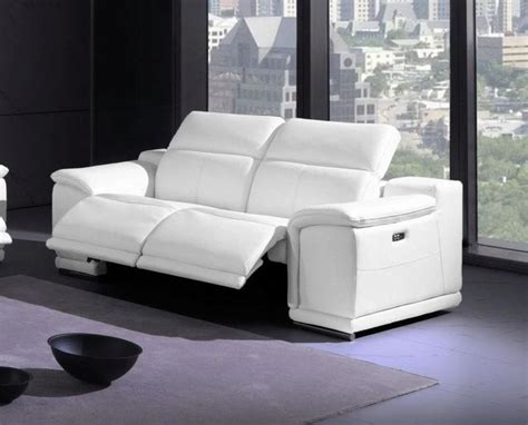 White Leather Power Reclining Sofa And Loveseat Set 2pcs Modern Global