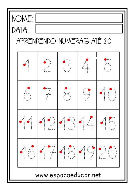 20 ATIVIDADES NUMERAIS números PRONTAS PARA IMPRIMIR ESPAÇO EDUCAR