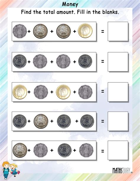 Counting coin worksheets, including pdf practice printables for counting and calculating sets of the same coin or of multiple types of coins. Money - Grade 1 Math Worksheets