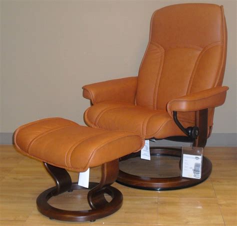 Stressless Governor Paloma Brandy Leather Recliner Chair And Ottoman By