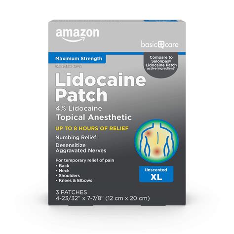 Buy Amazon Basic Care Lidocaine Patch 4 Topical Anesthetic Xl 12 Cm