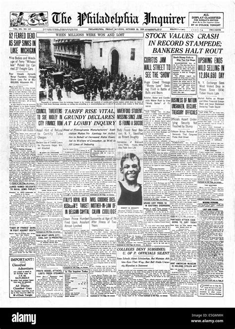 1929 Philadelphia Inquirer Usa Front Page Reporting The Wall Street