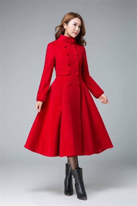 Red Coat Wool Coat Winter Coat Warm Coat Fit And Flare Etsy Abrigos