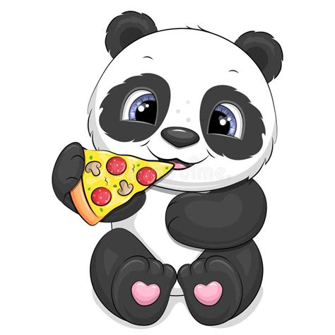 Cute Cartoon Panda Eating Pizza Stock Vector Illustration Of