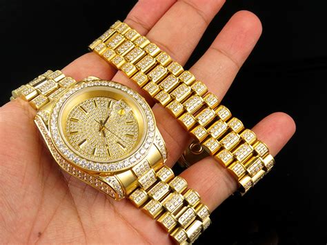 Mens 18k Yellow Gold Finish Stainless Steel Presidential Watch Bracelet