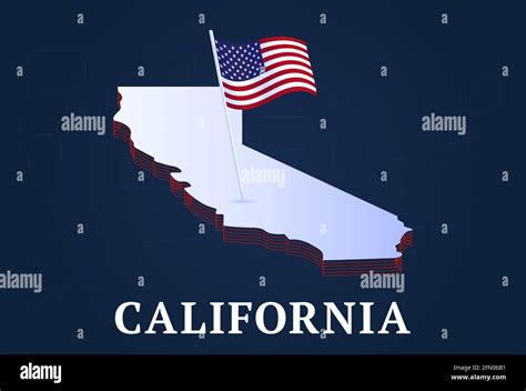 mapa isométrico del estado de california y bandera 3d de estados unidos natioanl isométrica