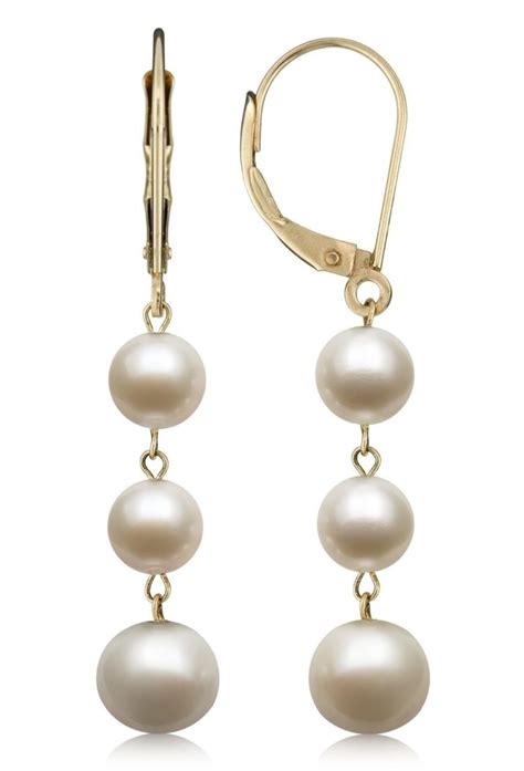 yellow gold cultured freshwater pearl trio dangle drop earrings