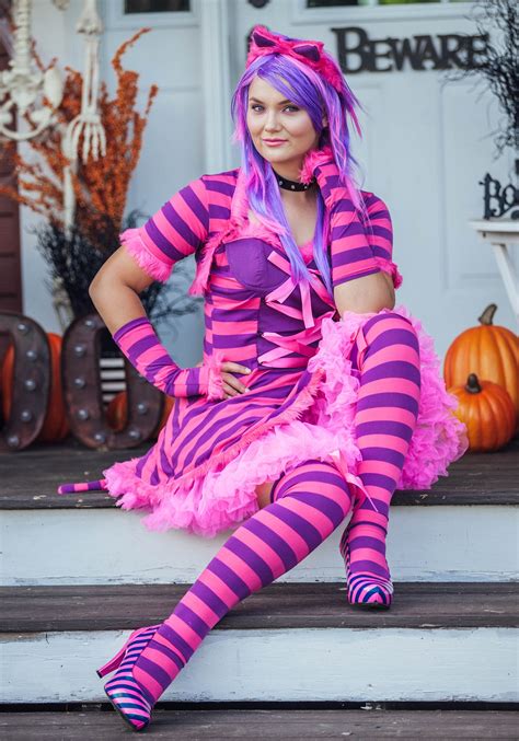 Fabrics (purple and pink), foam roll, pillow stuffing for the tail, pretty much everything was sewed and put together with my designing and cutting and my mom's sewing skills! Sexy Cheshire Cat Costume - Women's Sexy Alice in Wonderland Costume
