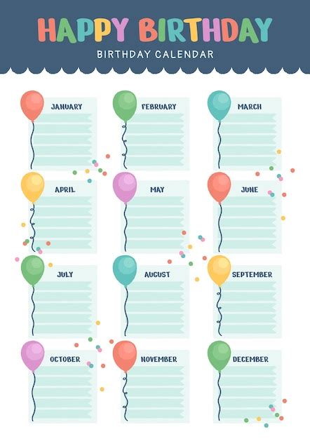 Free Vector Hand Drawn Birthday Calendar Template