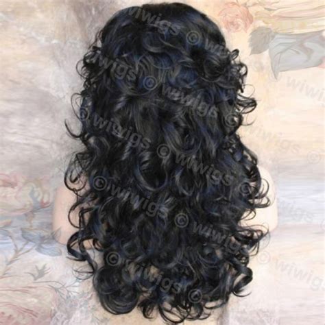 Wiwigs Curly Black 34 Fall Hairpiece Long Curly Layered Half Wig