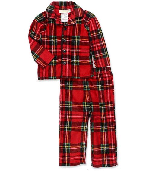 Boys Traditional Holiday Christmas Plaid Coat Style Pajamas Set