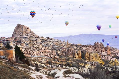 Hot Air Balloon Flying Over Spectacular Cappadocia Stock Image Image