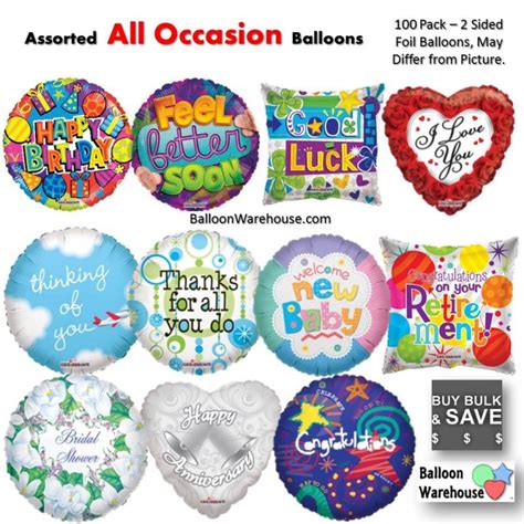 18″ Assorted All Occasion Foil Balloons 100pack Balloon Warehouse