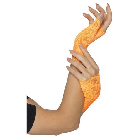 Krajkové rukavičky bez prstů (oranžové) | PARTYZON.CZ
