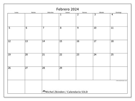 Calendario Febrero De 2024 Para Imprimir “45ld” Michel Zbinden Ec