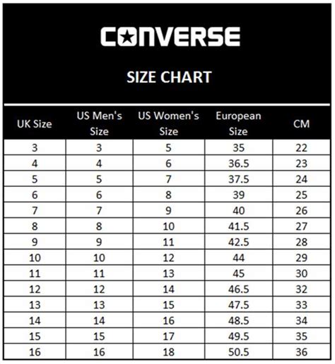 Converse Shoe Size Chart Womens