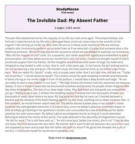 The Invisible Dad My Absent Father Free Essay Example