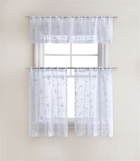 Available in classic white and assorted colors and patterns, wards brings you window treatments that. Cassandra Floral Embroidered Semi Sheer Kitchen Curtain ...