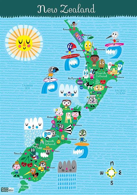 Very Bright Map Of New Zealand Thats Perfect For Kids