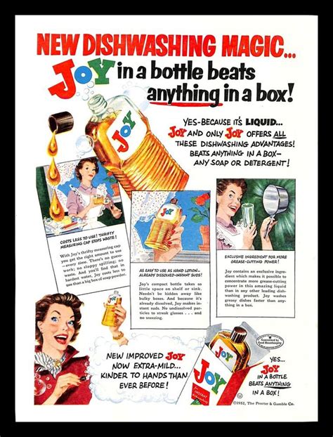 1952 Joy Dishwashing Liquid Vintage PRINT AD Kitchen Clean Housewife