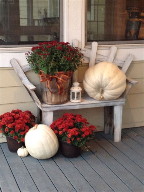 Red Velvet Red Mums With White Pumpkins Create A Rich Fall Porch